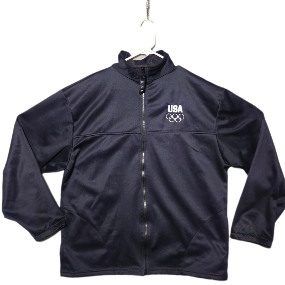 United States Olympic Committee Track Jacket Mens XL Navy Blue USA Rings Zip USA